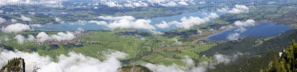Panorama from Tegelberg, 1881m, on Schwangau, Waltenhofen, Forggensee, Hopfensee and Bannwaldsee,