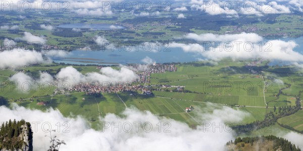 Panorama from Tegelberg, 1881m, on Schwangau, Waltenhofen, Forggensee and Hopfensee, Ostallgäu,