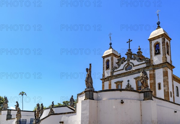 Main church of the Bom Jesus do Matosinhos sanctuary with the twelve prophets by Aleijadinho in the