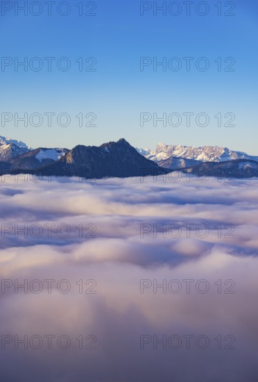 View from Kulmspitze, Schober rising out of a sea of fog, inversion weather, Osterhorn Group,