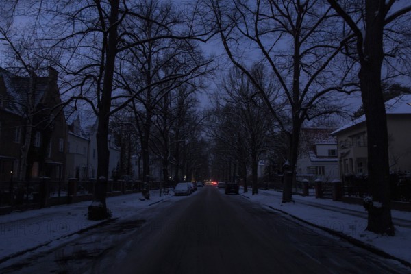 A dark and unlit street during a large-scale power outage in the Steglitz-Zehlendorf district,