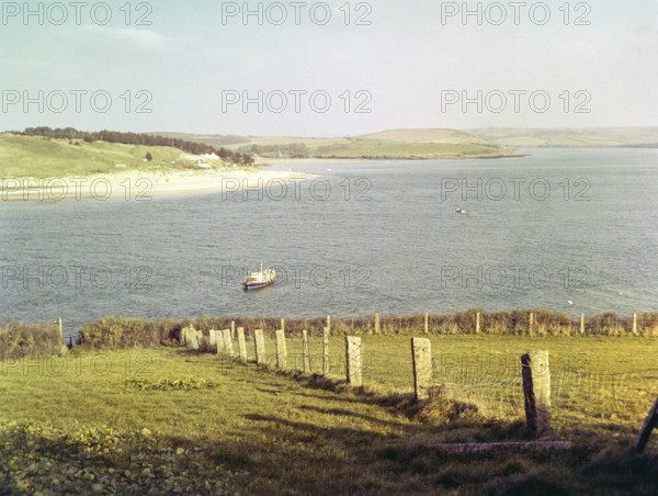 Camel estuary looking over Doom Bar to village of Rock, River Camel, Chiddleypump, near Padstow,