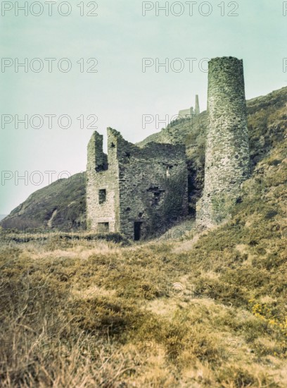 Ruins of Taylor's engine house building at Tywarnhayle United Mills copper mine, near Porthtowan,