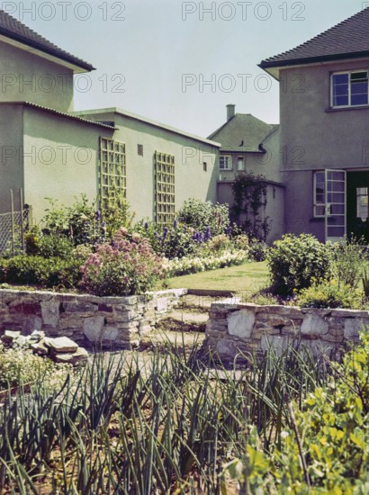 Back garden of suburban house thought to be naval officer housing, possibly Devonport, Plymouth,