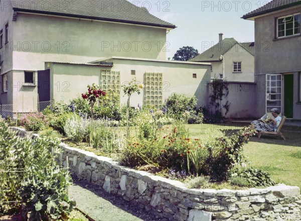 Back garden of suburban house thought to be naval officer housing, possibly Devonport, Plymouth,