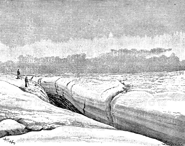 In the inland ice of Greenland, glacier flow, loneliness, vastness, people, Denmark, historical