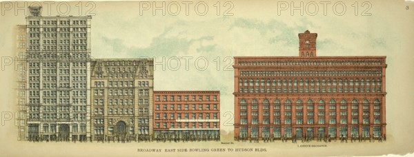 Broadway, East Side, Bowling green to Hudson Building, New York, Manhattan, America, USA, historic,