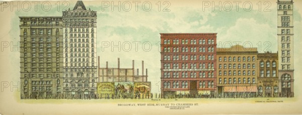 Broadway, West Side, Murray to Chambers Street, New York, Manhattan, America, USA, historical,
