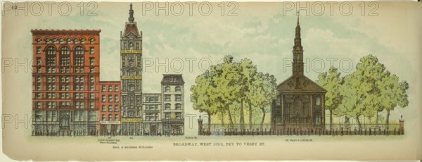 Broadway, West Side, Dey to Vesey Street, New York, Manhattan, America, USA, historic, authentic,