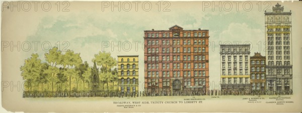 Broadway, West Side, Trinity Church to Liberty Street, New York, Manhattan, America, USA, historic,
