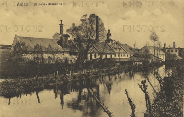 Castle, brewery in Arnau, town of Hostinne in Trutnov District in the Czech Republic, postcard,