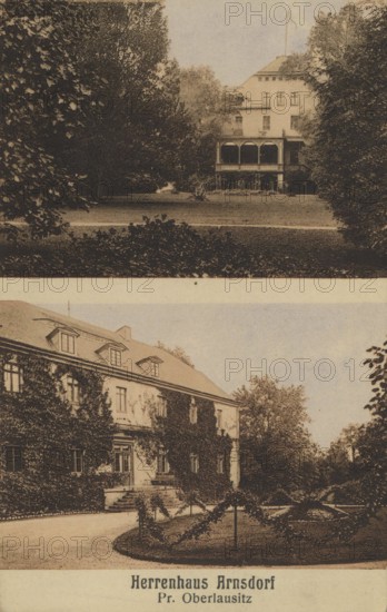 Arnsdorf manor house, Upper Lusatia, Bautzen district, Saxony, Germany, postcard, view around 1900