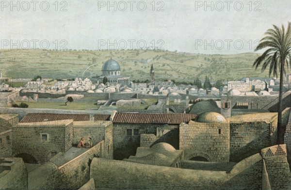 The Mount of Olives seen from Jerusalem, 1870, Israel, school painting, authentic reproduction of a