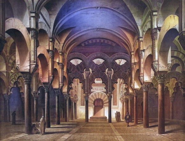 Mosque-Cathedral of Cordoba, Mezquita, historic church in Córdoba, 1883, Spain, school painting,