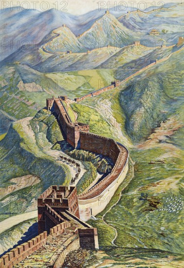 The Great Wall in China, 1930, China, school picture, authentic reproduction of a school mural,