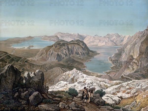 Bay of Kotor, 1910, Montenegro, school painting, authentic reproduction of a school mural,