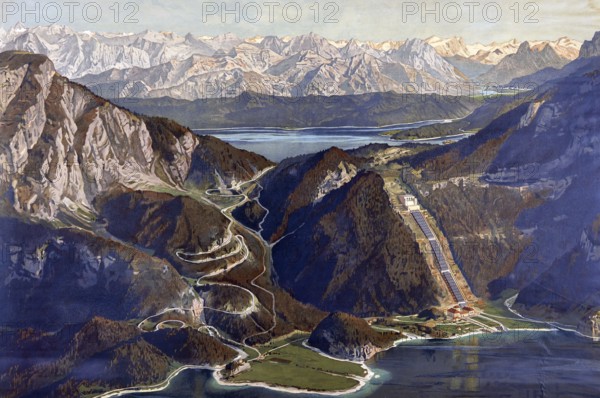 Walchensee power plant in the Bavarian Prealps, technical use of the slope, 1911, Walchesee, Lake