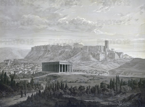 The Acropolis in Athens, north side, 1883, Greece, school painting, authentic reproduction of a