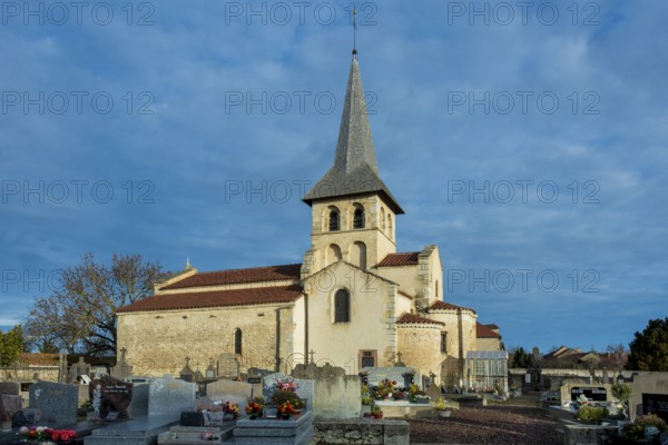 Mazerier village. Painted church St. Saturninus Church. Allier department, Auvergne Rhone Alpes,