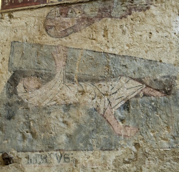 Mazerier village. Painted church St. Saturninus Church. The resurrection of Lazarus. Allier