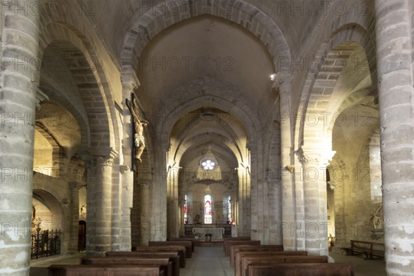 Charroux. Interior of Church St Jean Baptiste. Allier department, Auvergne-Rhone-Alpes. France.