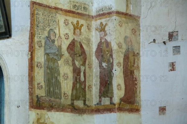 Mazerier village. Murals of painted church St. Saturninus Church. Adoration of the Magi. Allier