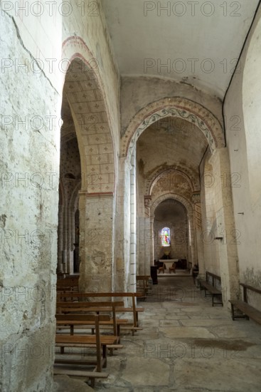 St Cyr and St Julitte's Church, roman church of Escurolles. North aisle with quarter-circle vault