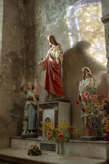 St Cyr and St Julitte's Church, roman church of Escurolles. Amtar, Allier department, Auvergne