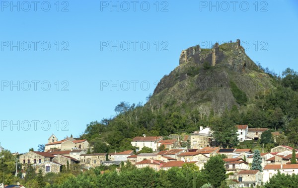 Buron village and his castle. Puy de Dome. Auvergne Rhone Alpes. France