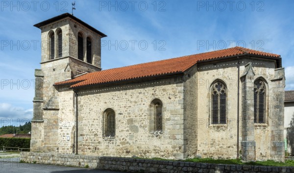 Church Saint André of Jullianges village. Haute Loire. Auvergne Rhone Alpes. France