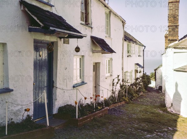 Historic building soon cobbled street in coastal village of Clovelly, north Devon, England, UK