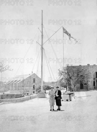 Two British women, presumably Royal Navy officers wives, HMS Phoenicia shore station, Manoel