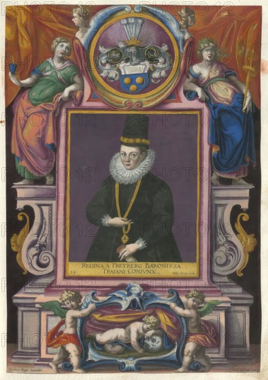 Members of the famous Augsburg Fugger family, portrait of Regina von Freyberg (ca. 1573 - 1609),