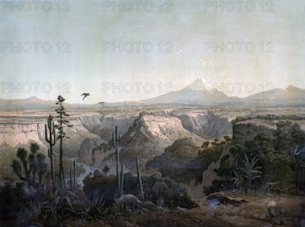 1890, landscape on the Anahuac Plateau with the Citlaltepetl, also Pico de Orizaba, with a height