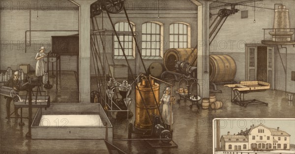 Dairy, dairy, cheese production, dairy farming around 1900, authentic reproduction of a school