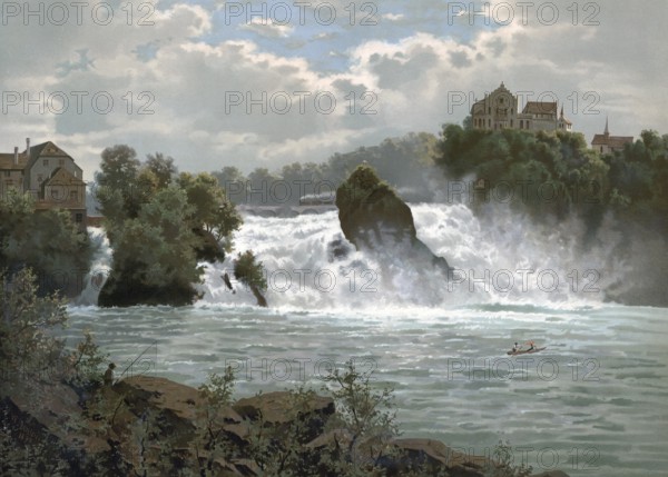 Rhine Falls near Schaffhausen around 1890, Switzerland, Germany, authentic reproduction of a school