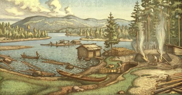 From Kainuu, Fran Qvanland, 1900, lumberjack, trading post, Finland, authentic reproduction of a