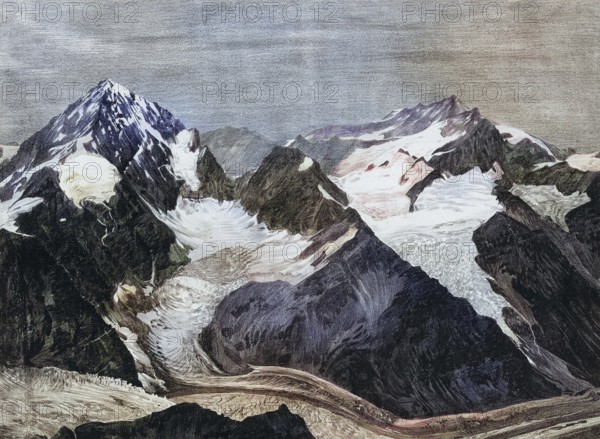View of Dent Blanche, a largely ice-free mountain peak in the Valais Alps, in the south of the