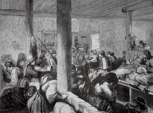 Prisoners and forcibly resettled people on their way to Siberia, 1880, large group of people