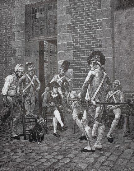 The sergeant of the military escort is portrayed by an illustrator, 1880, France, soldiers in