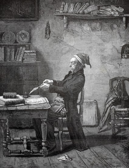 The village clerk at his desk, a community official who took on a central role at a time when many