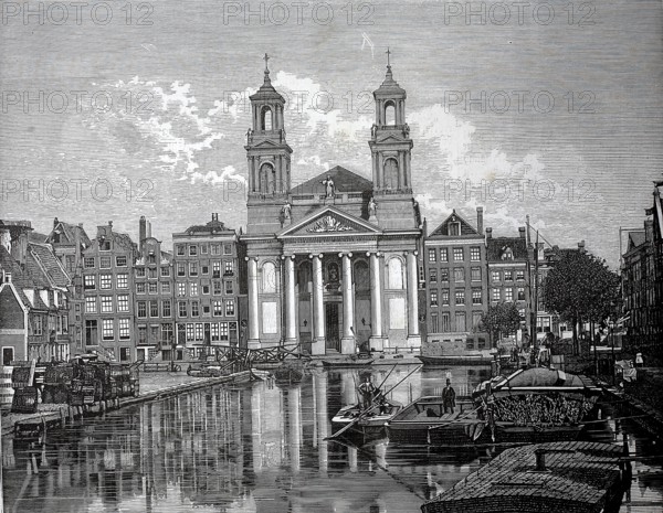 The church of Saint Anthony of Padua in Amsterdam, 1880, Holland, the Netherlands, canal city with