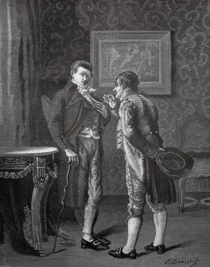 Two men from the time of the French Revolution engaged in conversation, France, Two men in formal
