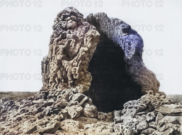 Cinder cone, Hornito, at the east foot of Montana del Fuego in Lanzarote, Canary Islands, Spain,