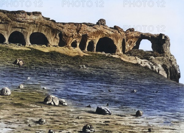 Caving due to weathering in the Gault sandstone of Koltso-gora, Ringberg, in the Caucasus,