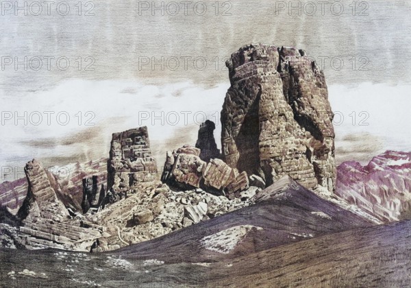 Cinque Torri, the towers of Averau, rock formation in the Ampezzo Dolomites on the route between