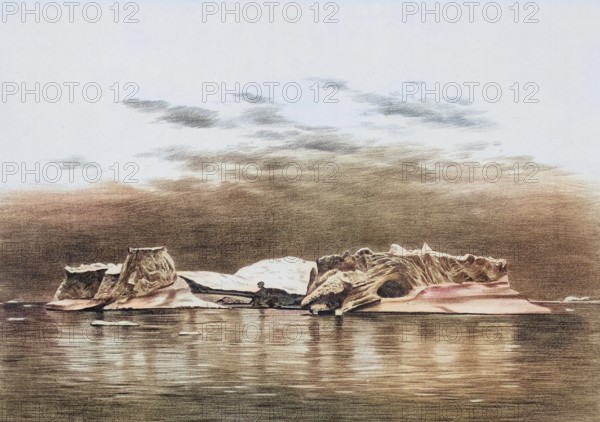 Iceberg on the west coast of Greenland, authentic reproduction of a school mural, historic, around