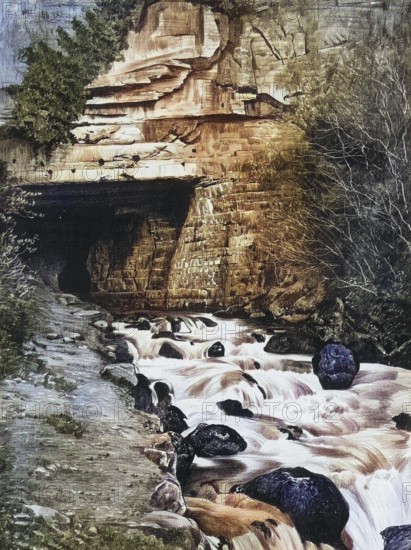 The fault source of Sassenage near Grenoble, Isere, France, authentic reproduction of a school