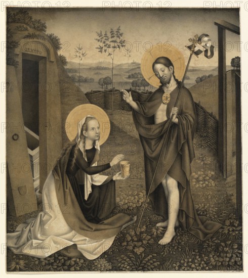 Jesus Christ and Mary Magdalene in an enclosed garden, people from the biblical story, historical,