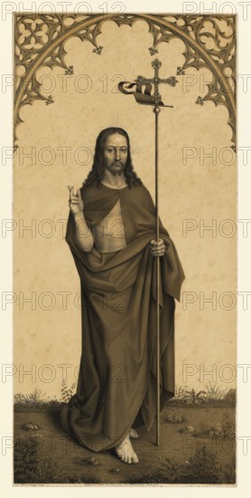 Christ with a Staff, People from the Biblical Story, Historical, Authentic, Digitally Restored